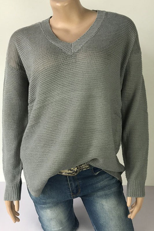 V neck unilateral split long sleeved pullover top