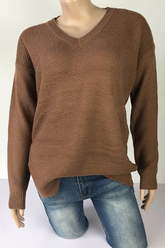 V neck unilateral split long sleeved pullover top