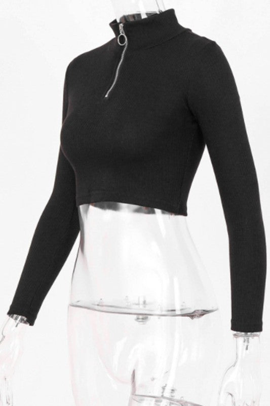 zipper long sleeved Top