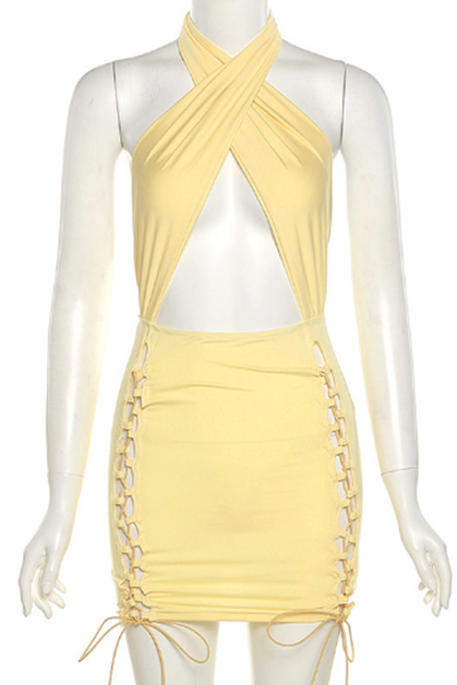 sexy halter navel dress