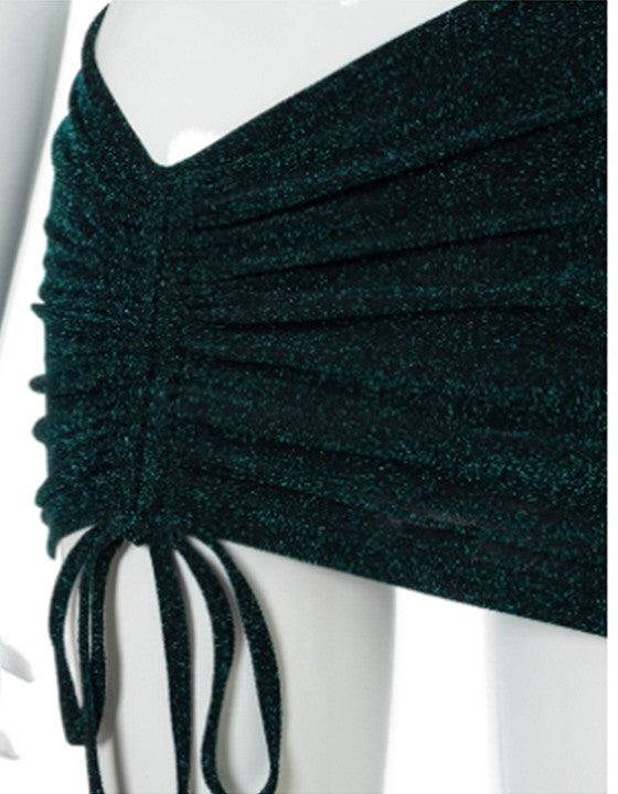 one-shoulder hollow navel pleated irregular dress