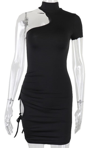 irregular short tether high neck dress