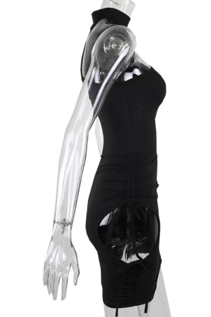 irregular short tether high neck dress