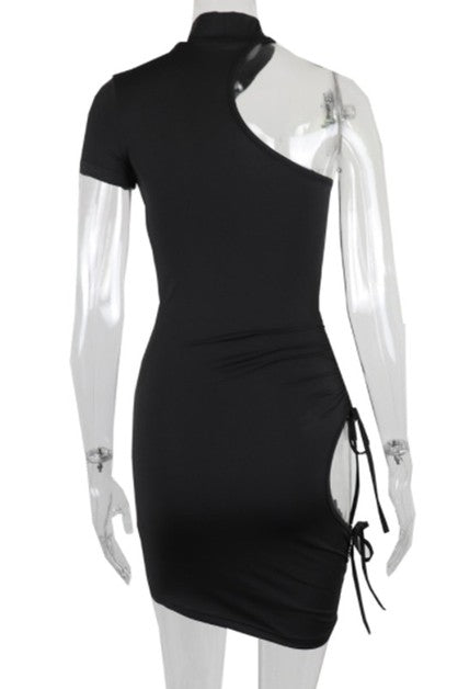 irregular short tether high neck dress