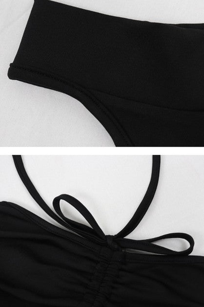 irregular short tether high neck dress