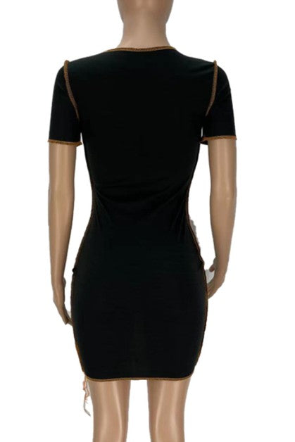 contrast stitching hollow dress