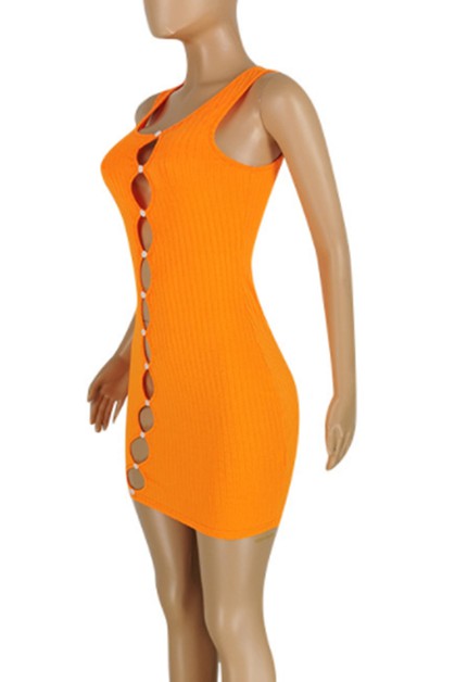hole solid color sexy dress