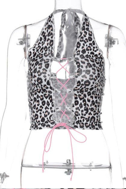 tether hanging neck strapless top