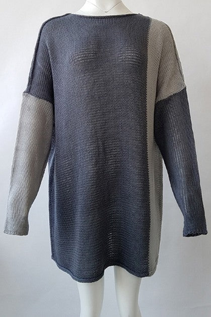 long sleeved pullover color blocking sweater