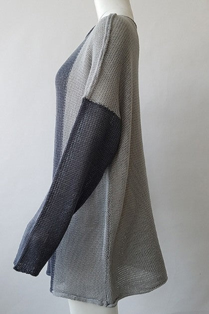 long sleeved pullover color blocking sweater
