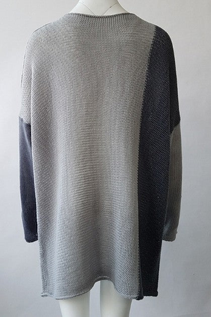 long sleeved pullover color blocking sweater