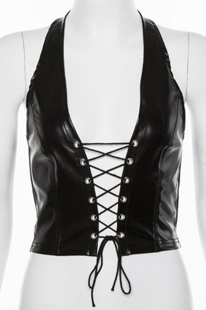 sexy umbilical PU vest