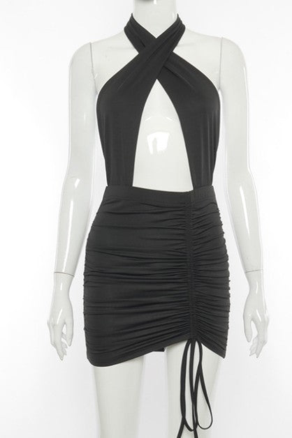 halter neck hollow sleeveless dress