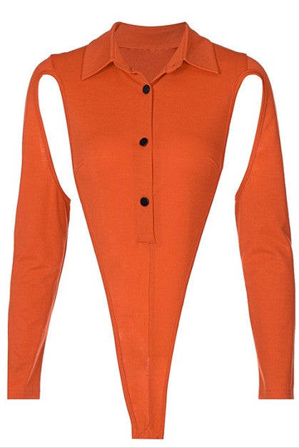 breasted POLO collar bodysuit