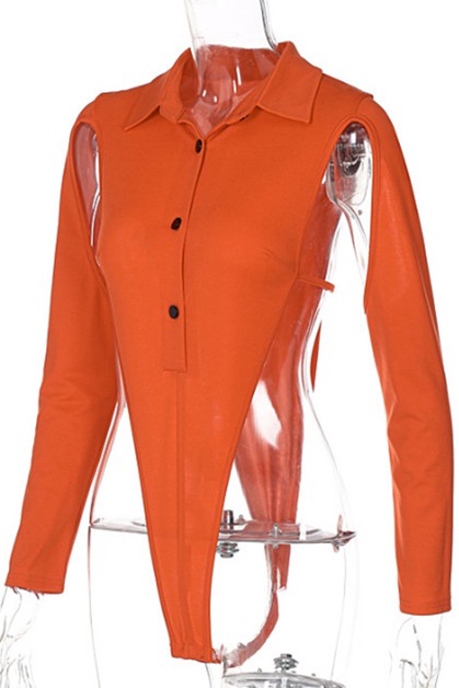 breasted POLO collar bodysuit