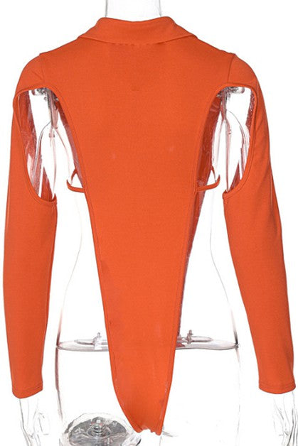 breasted POLO collar bodysuit