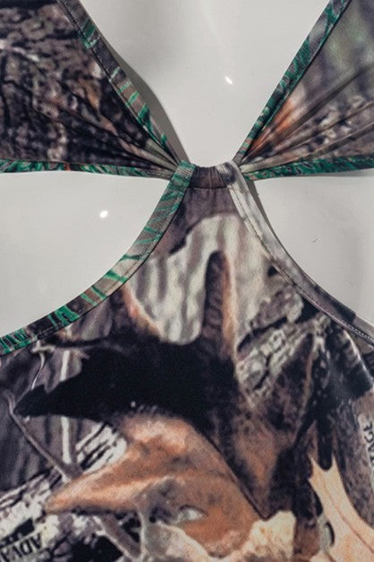 leaf print sleeveless  jumpsuit