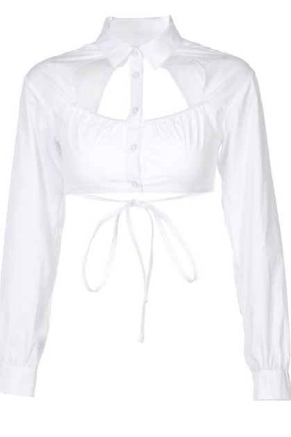 POLO collar tie rope long sleeved top