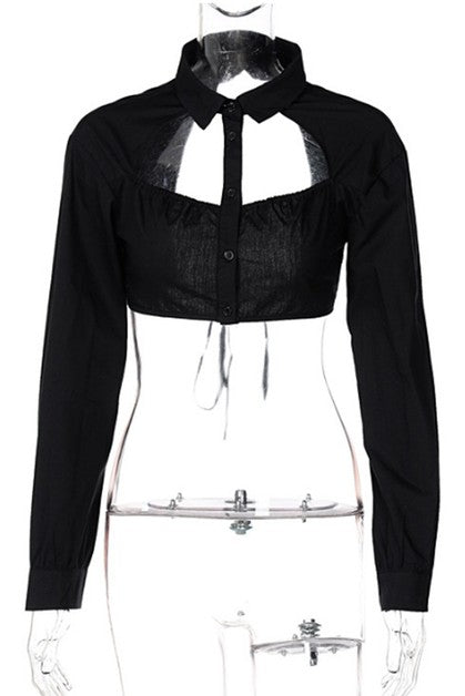 POLO collar tie rope long sleeved top