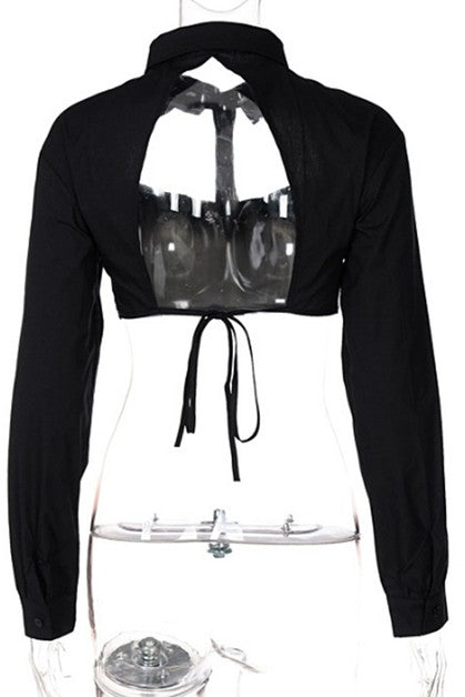 POLO collar tie rope long sleeved top