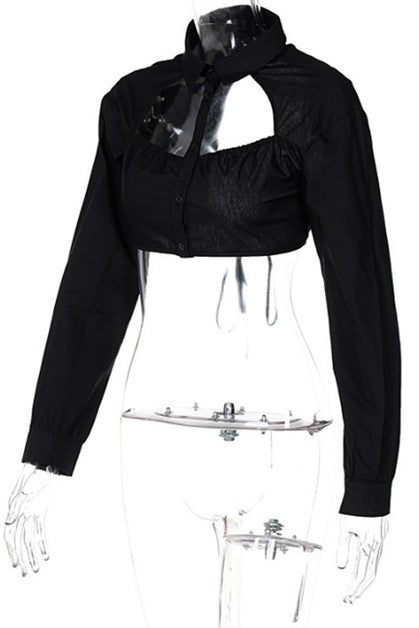 POLO collar tie rope long sleeved top