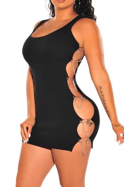 ribbed metal butterfly chain sexy dress