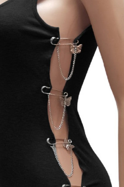 ribbed metal butterfly chain sexy dress