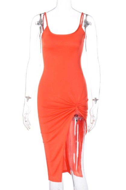 sling halter back split dress