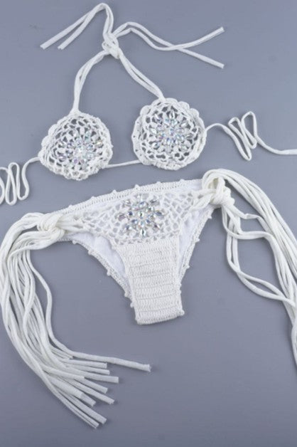 sexy knitted  hot drilling straps split swimwear