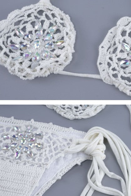 sexy knitted  hot drilling straps split swimwear