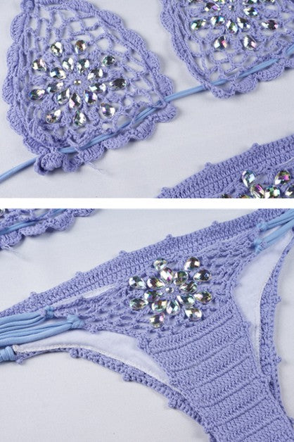 sexy knitted  hot drilling straps split swimwear