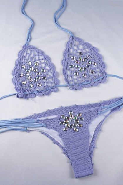 sexy knitted  hot drilling straps split swimwear