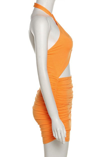 halter neck sexy hollow open back dress