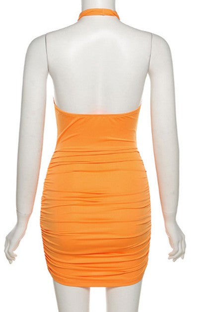 halter neck sexy hollow open back dress