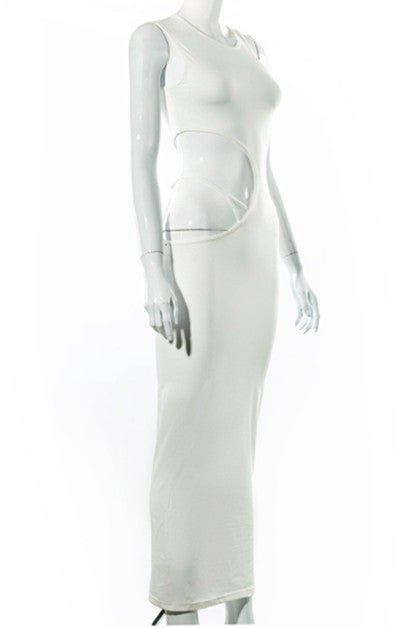 round neck hollow irregular long dress