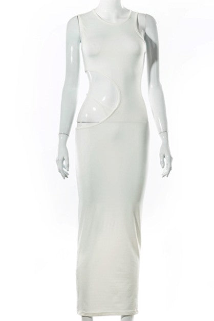 round neck hollow irregular long dress