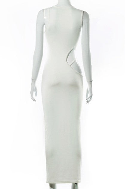 round neck hollow irregular long dress