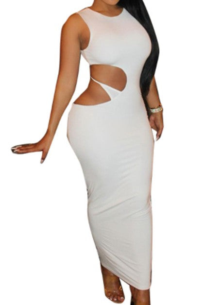 round neck hollow irregular long dress