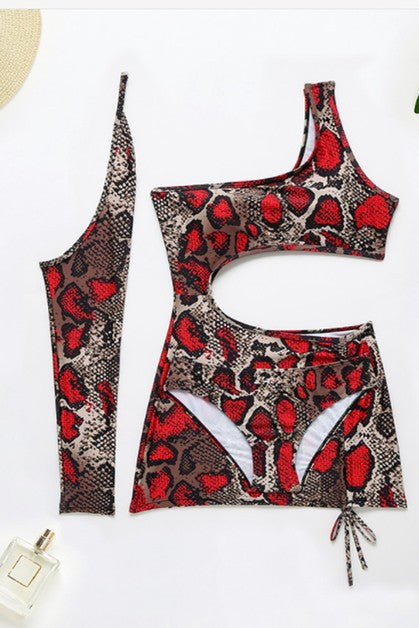 snake print  skirt swimsuit