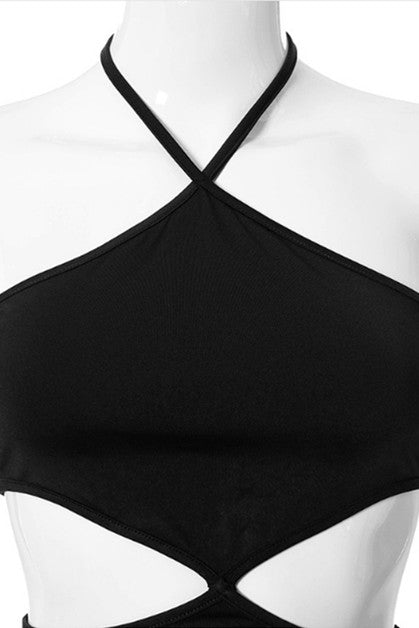 hanging neck hollow design  sexy dress