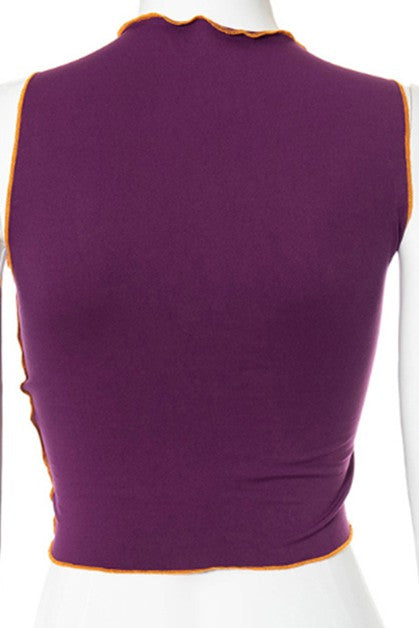 contrast color semi high sexy top