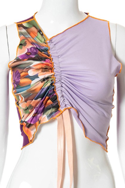 contrast color semi high sexy top