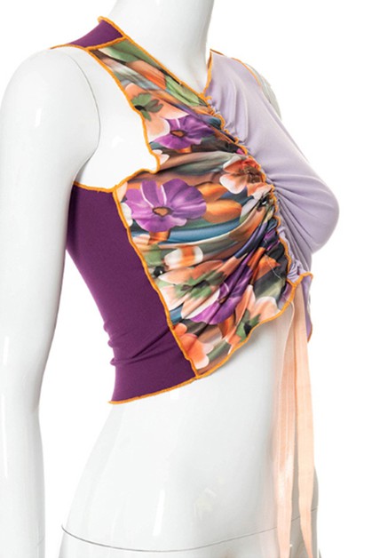 contrast color semi high sexy top