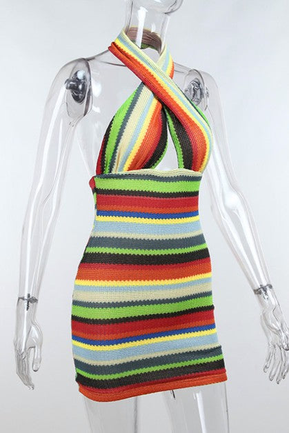 sexy halter cross hanging neck dress