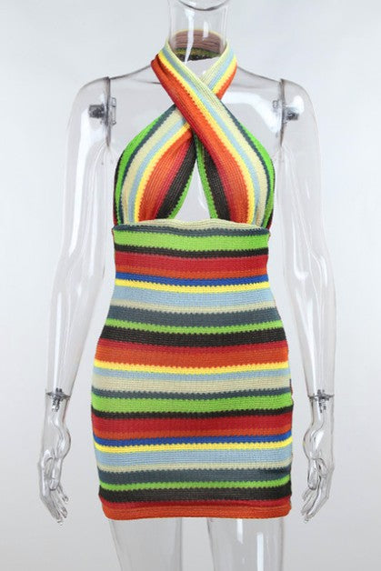 sexy halter cross hanging neck dress