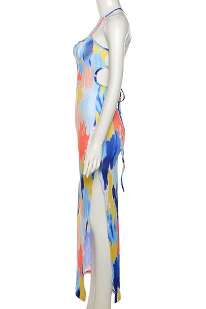 sling neck sexy strappy halter printing  dress