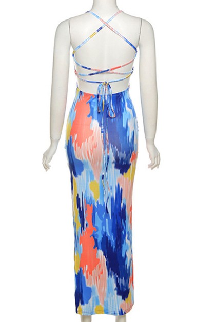 sling neck sexy strappy halter printing  dress