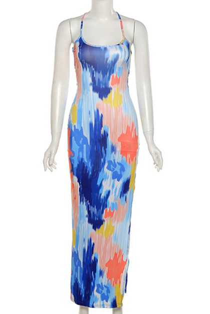 sling neck sexy strappy halter printing  dress