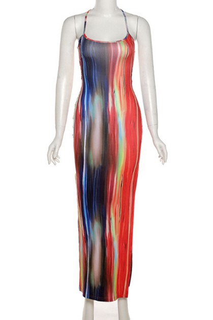 sling neck sexy strappy halter printing  dress