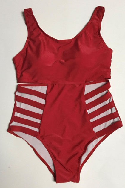 PLUS high waist strap one piece swimsuit